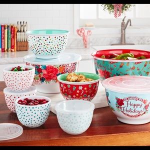 The pioneer woman 18 piece cheerful rose melamine bowl set